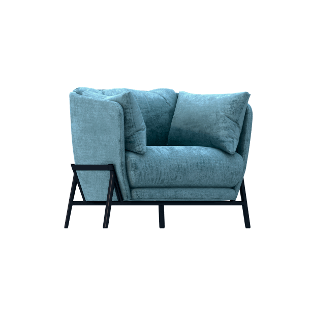 Blue armchair with iron legs